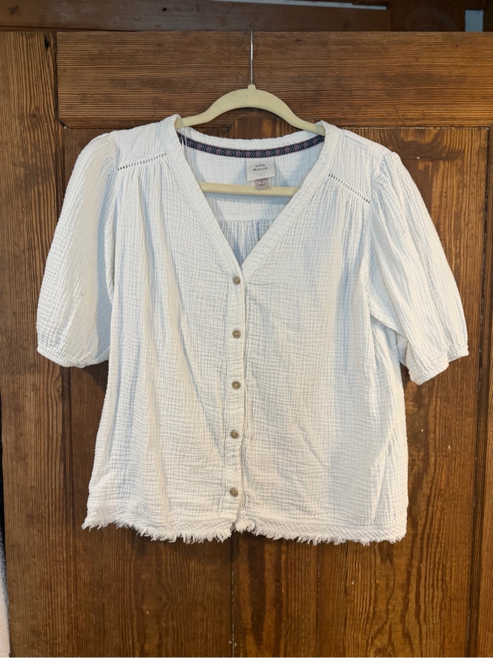 White Button-Front Gauze Peasant Top